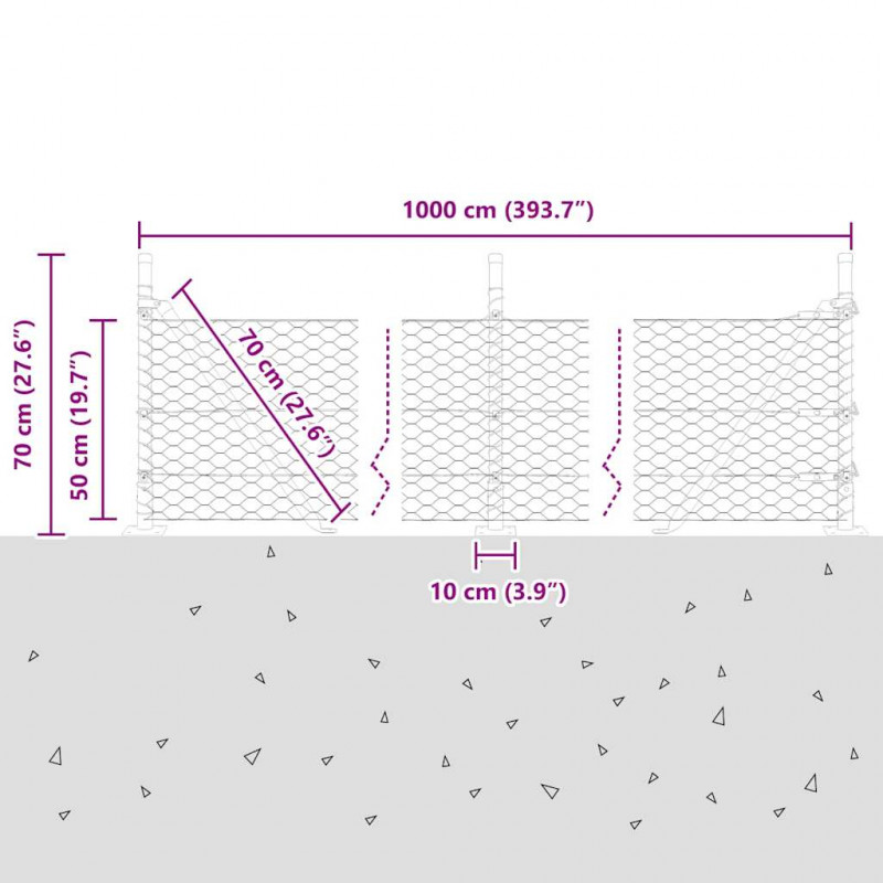 Słupek ogrodzeniowy. Szary 10 x 0,5 m (siatka 36 mm) Stal i PVC