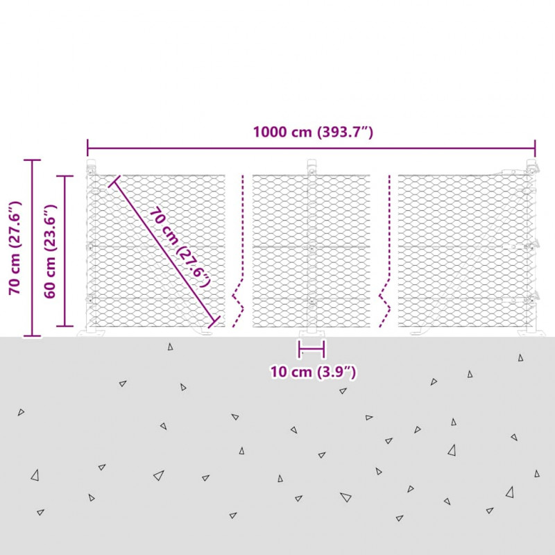 Słupek ogrodzeniowy. Szary 10 x 0,6 m (siatka 25 mm) Stal i PVC