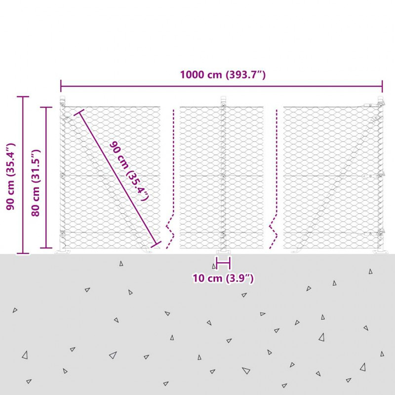 Słupek ogrodzeniowy. Szary 10 x 0,8 m (siatka 36 mm) Stal i PVC