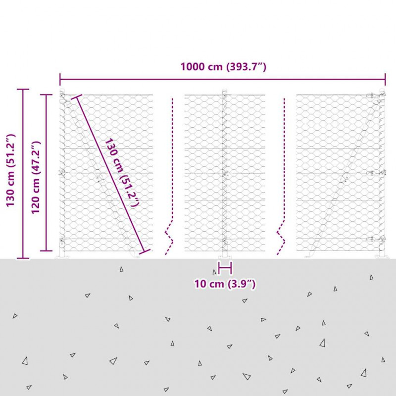 Słupek ogrodzeniowy. Szary 10 x 1,2 m (siatka 50 mm) Stal i PVC