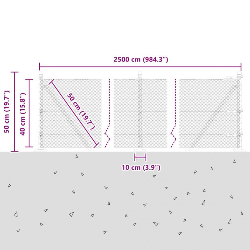 Słupek ogrodzeniowy. Szary 25 x 0,4 m (siatka 13 mm) Stal i PVC