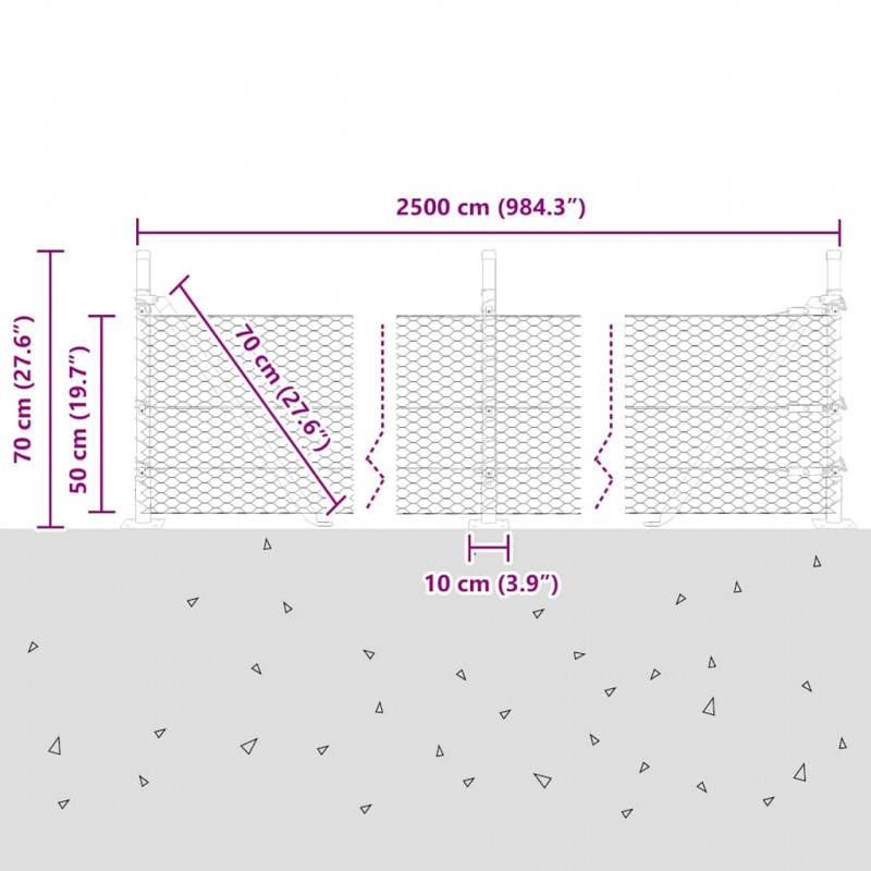 Słupek ogrodzeniowy. Szary 25 x 0,5 m (siatka 25 mm) Stal