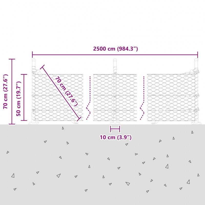 Słupek ogrodzeniowy. Szary 25 x 0,5 m (siatka 36 mm) Stal