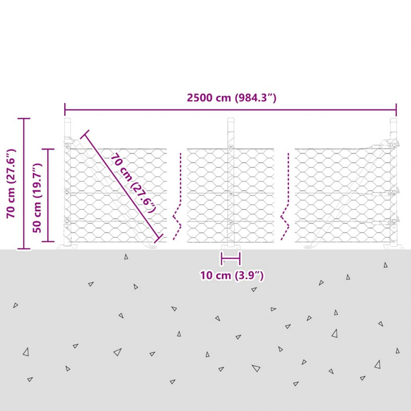 Słupek ogrodzeniowy. Szary 25 x 0,5 m (siatka 50 mm) Stal