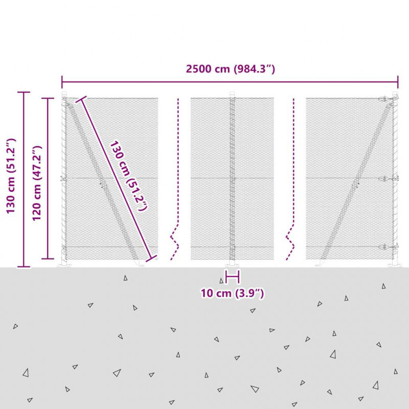 Słupek ogrodzeniowy. Szary 25 x 1,2 m (siatka 13 mm) Stal