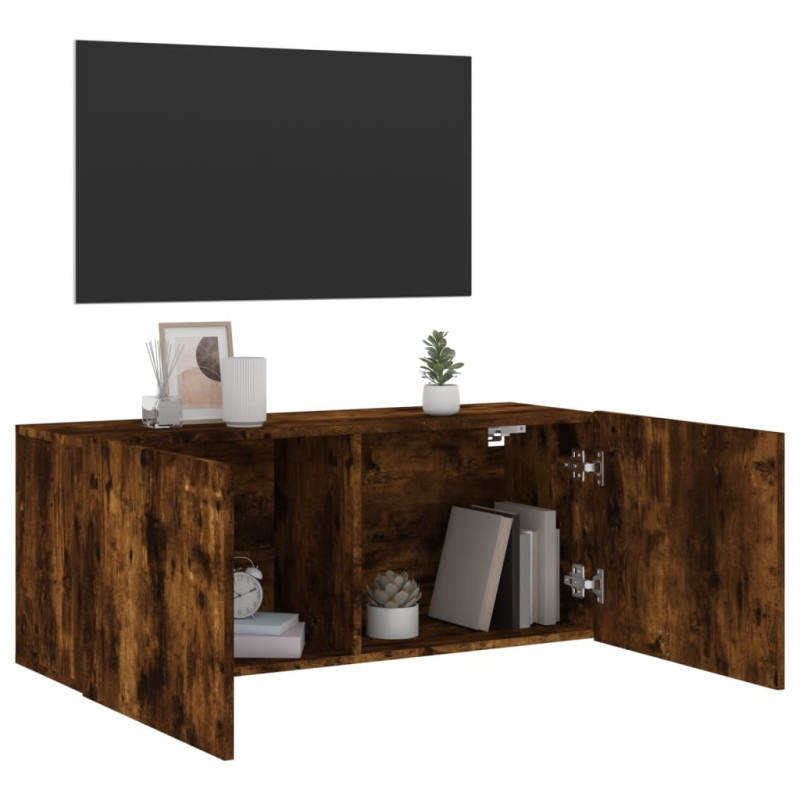 Szafka pod telewizor, ścienna, przydymiony dąb, 100x30x41 cm