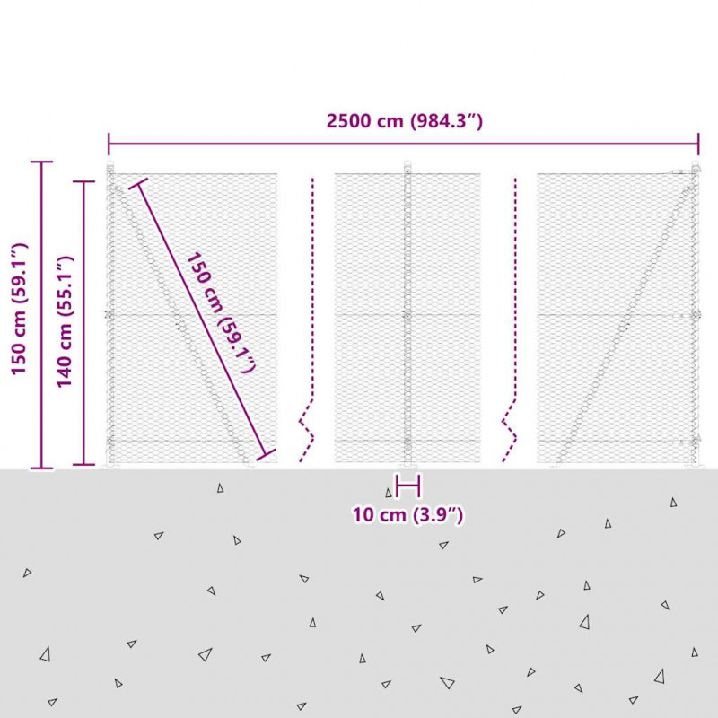 Słupek ogrodzeniowy. Szary 25 x 1,4 m (25 mm siatka) Stal i PVC