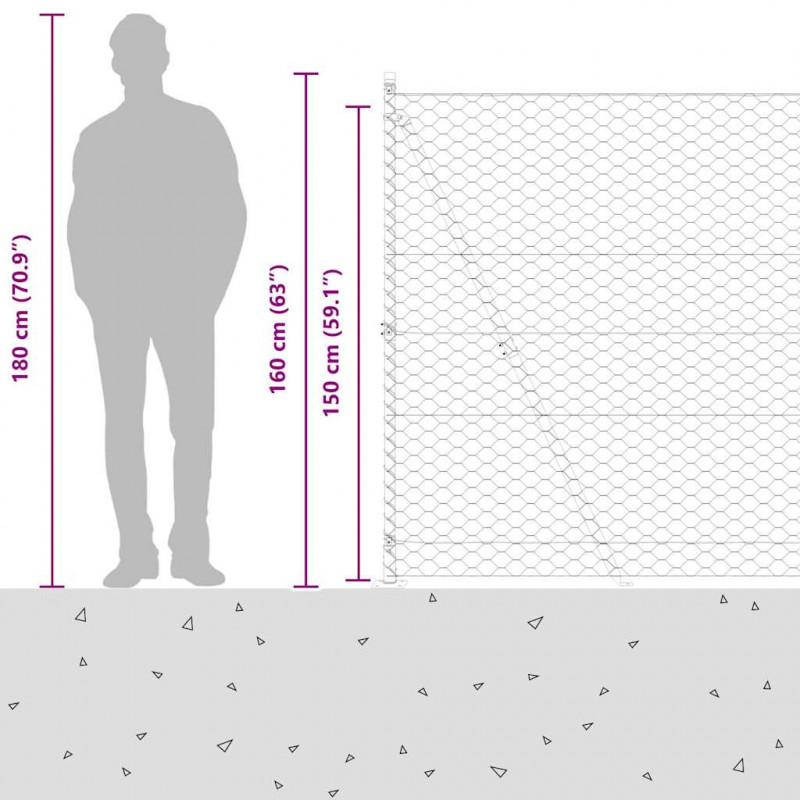 Słupek ogrodzeniowy. Szary 25 x 1,5 m (siatka 50 mm) Stal