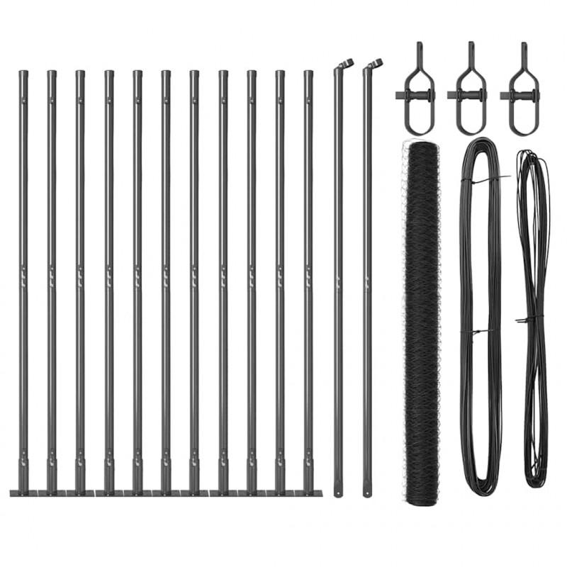 Słupek ogrodzeniowy. Szary 25 x 1,6 m (siatka 36 mm) Stal i PVC