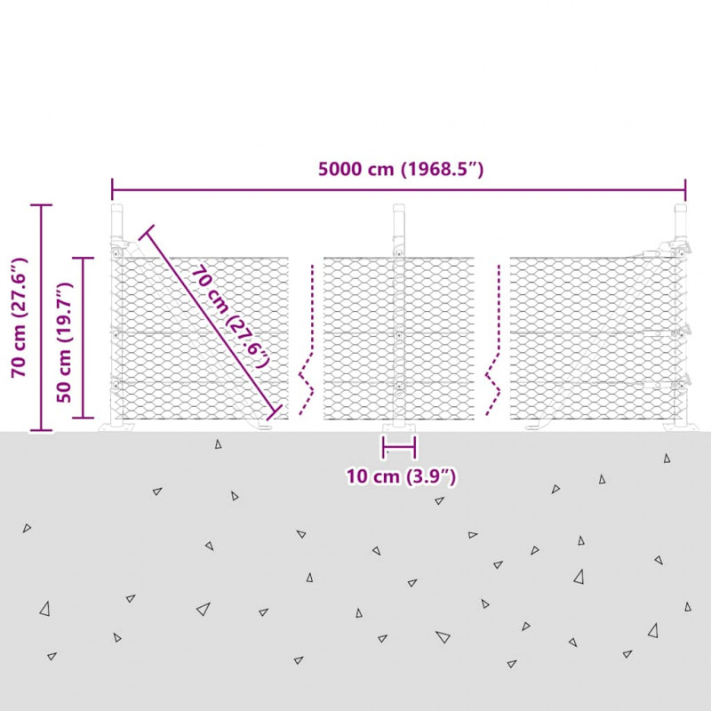 Słupek ogrodzeniowy. Szary 50 x 0,5 m (siatka 25 mm) Stal i PVC