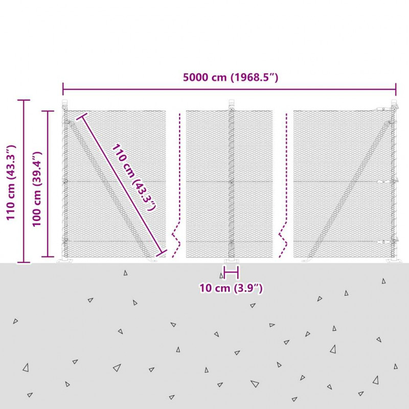 Słupek ogrodzeniowy. Szary 50 x 1 m (siatka 13 mm) Stal i PVC