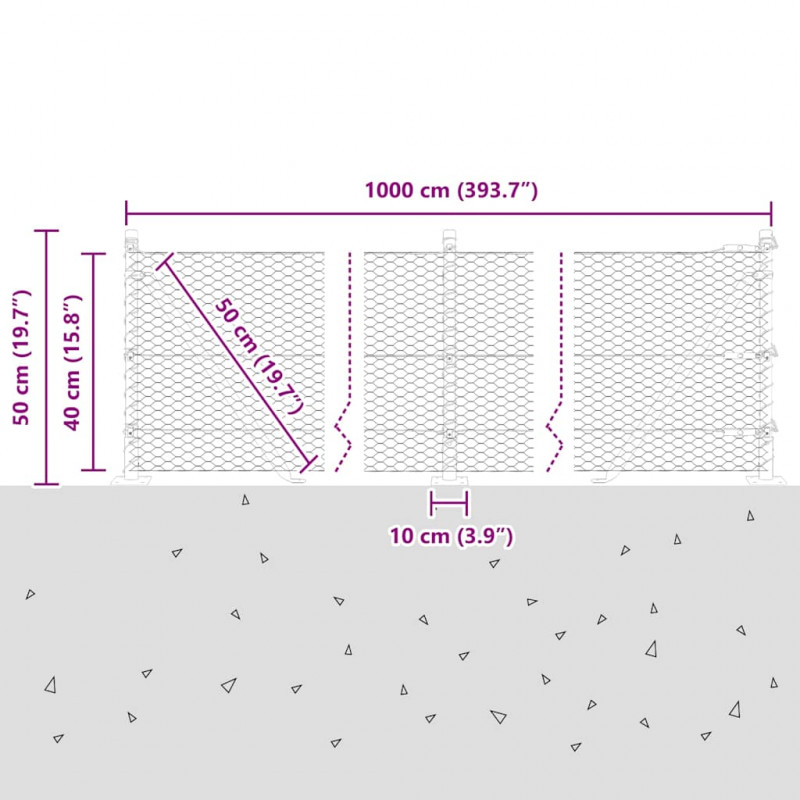 Słupek ogrodzeniowy. Srebrny 10 x 0,4 m (siatka 25 mm) Stal