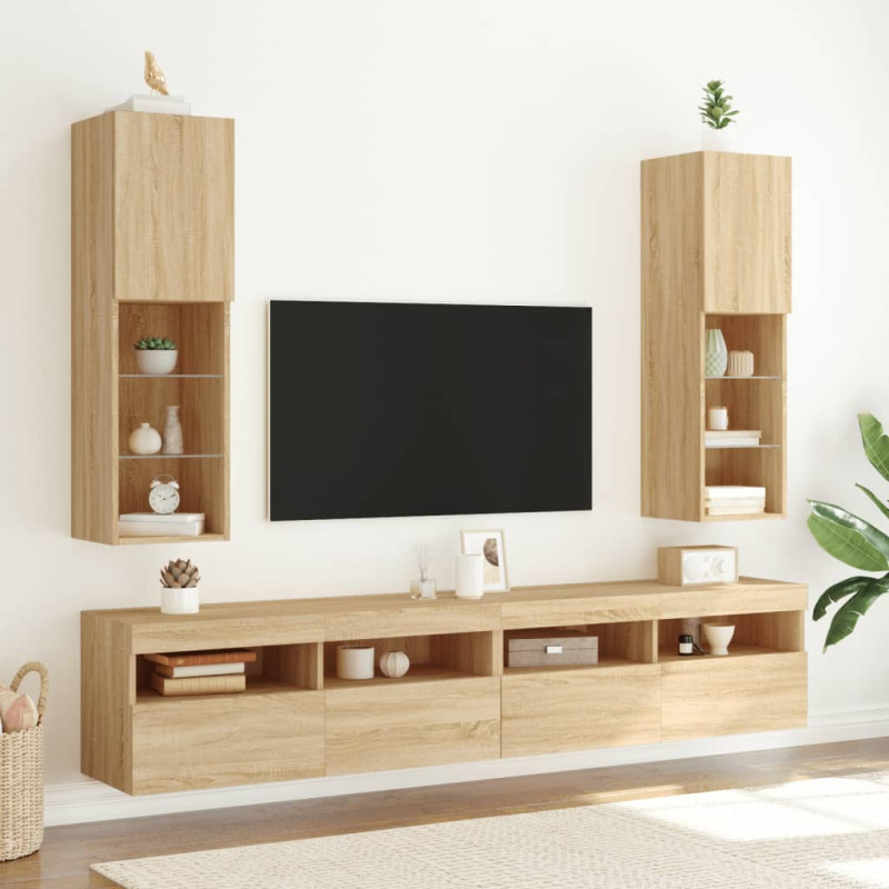 Szafka TV z LED, dąb sonoma, 30,5x30x102 cm