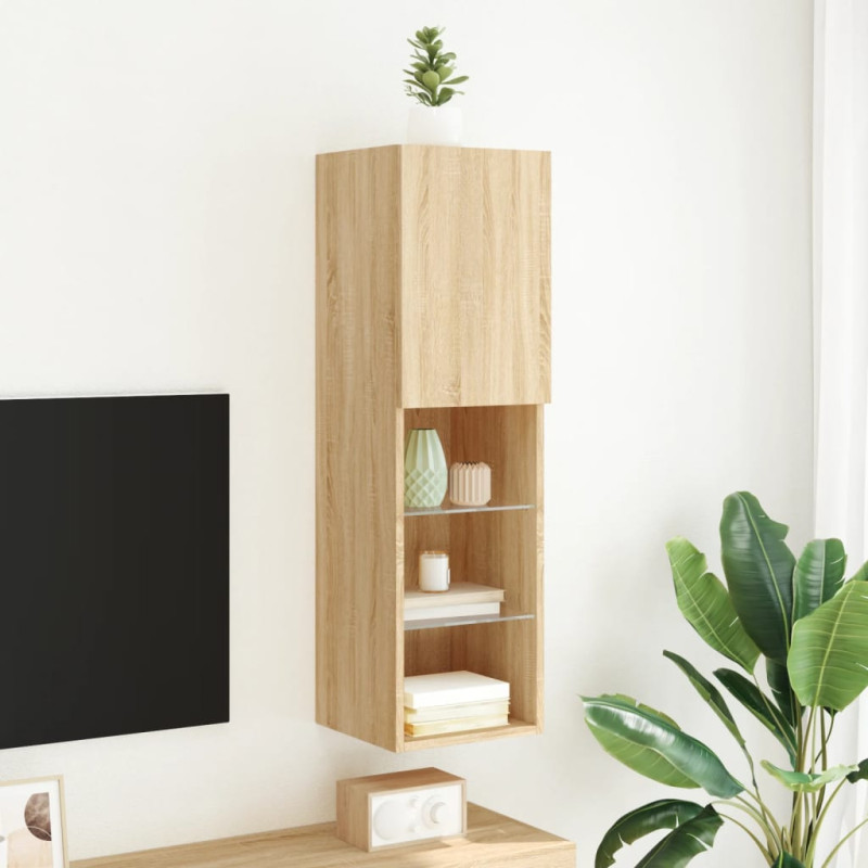 Szafka TV z LED, dąb sonoma, 30,5x30x102 cm