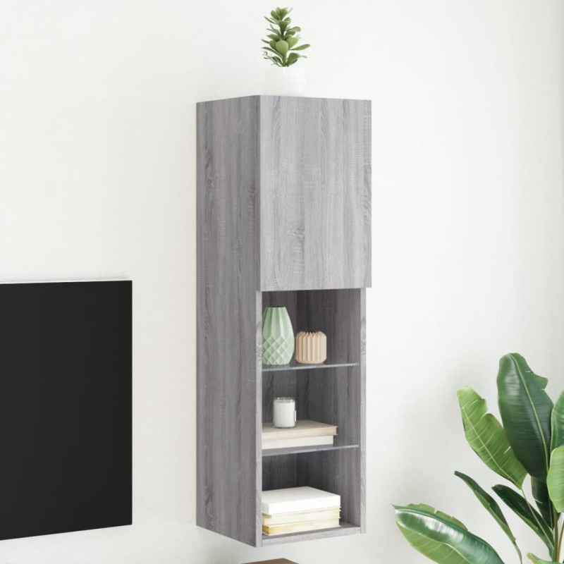 Szafka TV z LED, szary dąb sonoma, 30,5x30x102 cm