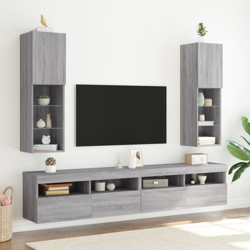 Szafka TV z LED, szary dąb sonoma, 30,5x30x102 cm