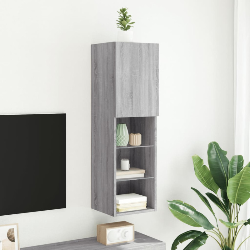Szafka TV z LED, szary dąb sonoma, 30,5x30x102 cm
