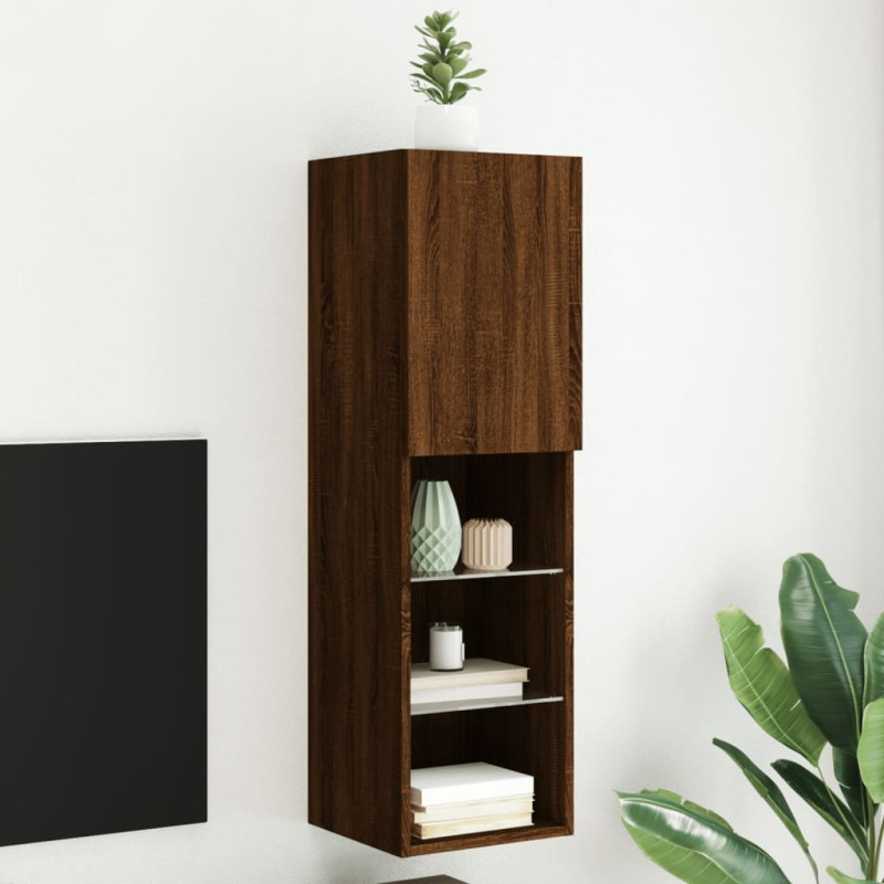 Szafka TV z LED, brązowy dąb, 30,5x30x102 cm