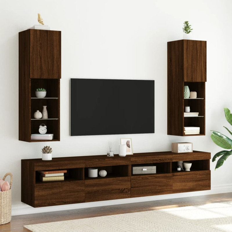 Szafka TV z LED, brązowy dąb, 30,5x30x102 cm