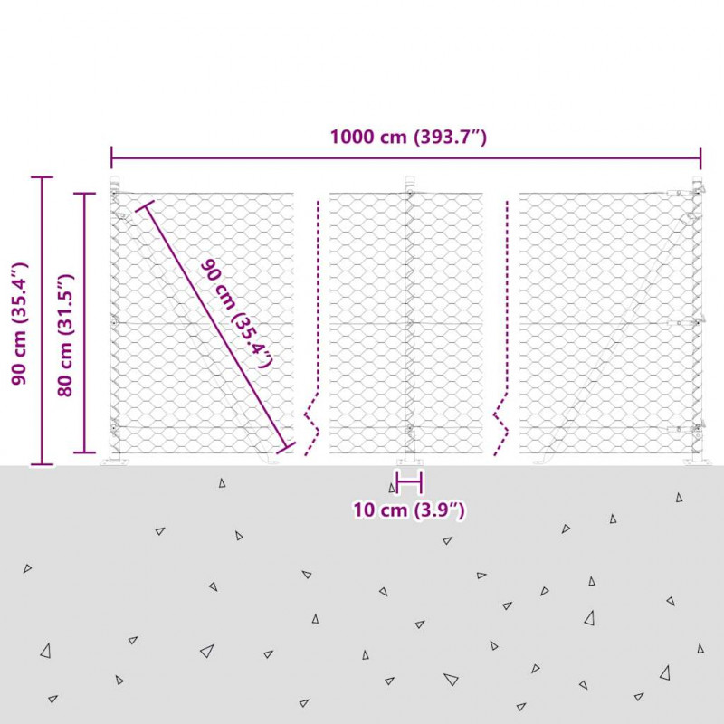 Słupek ogrodzeniowy. Srebrny 10 x 0,8 m (siatka 50 mm) Stal