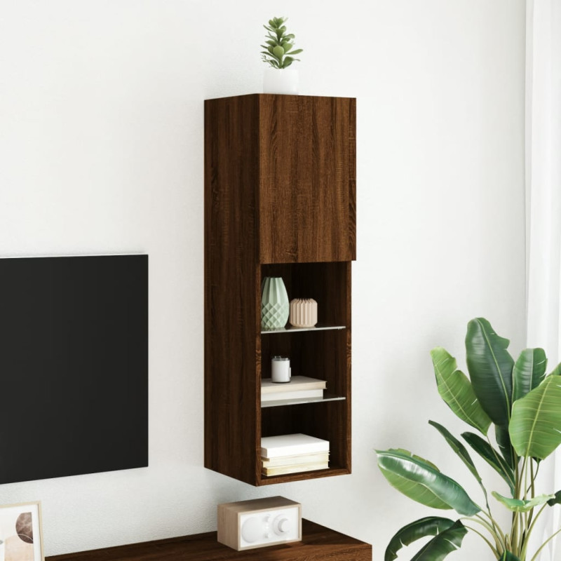 Szafka TV z LED, brązowy dąb, 30,5x30x102 cm