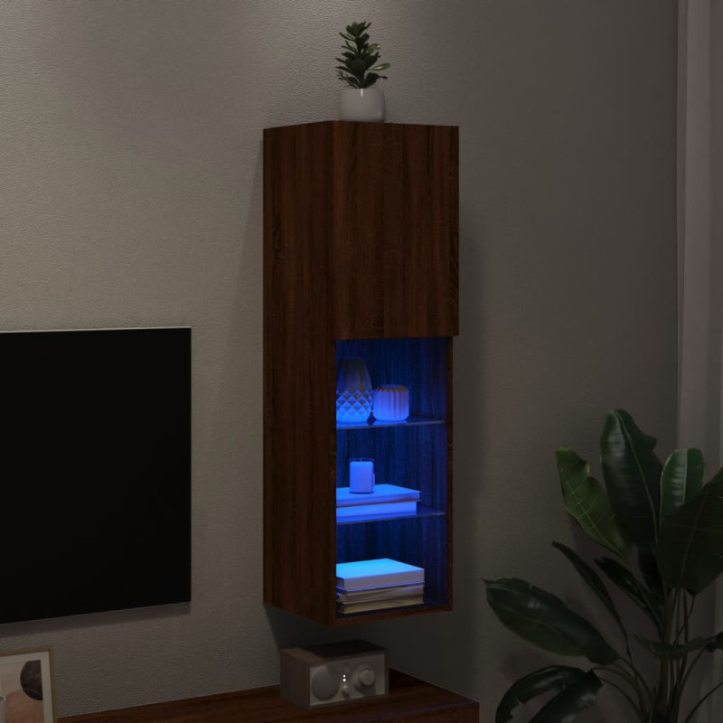 Szafka TV z LED, brązowy dąb, 30,5x30x102 cm
