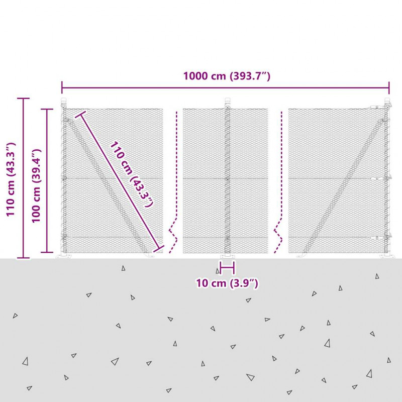 Słupek ogrodzeniowy. Srebrny 10 x 1 m (siatka 13 mm) Stal