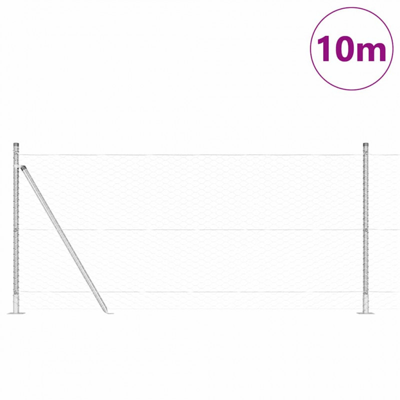 Słupek ogrodzeniowy. Srebrny 10 x 1 m (siatka 36 mm) Stal