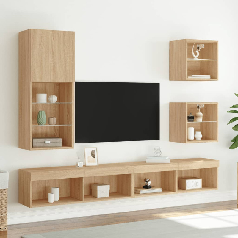 Szafka TV z LED, dąb sonoma, 40,5x30x102 cm