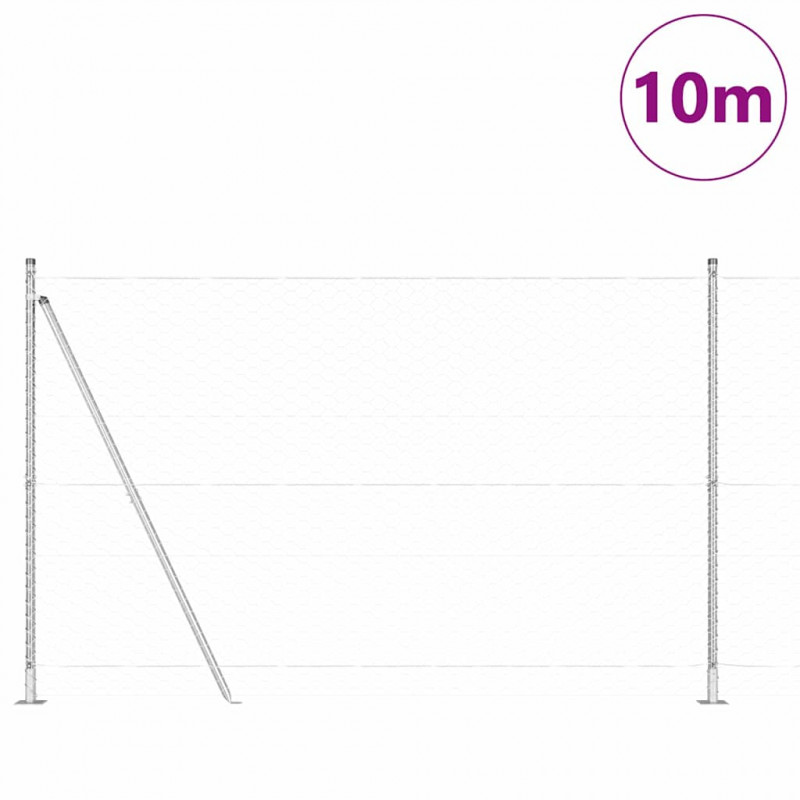 Słupek ogrodzeniowy. Srebrny 10 x 1,6 m (siatka 50 mm) Stal