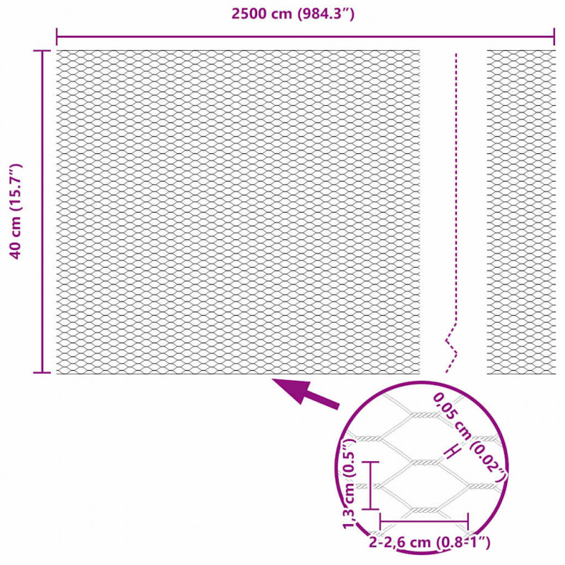 Słupek ogrodzeniowy. Srebrny 25 x 0,4 m (siatka 13 mm) Stal