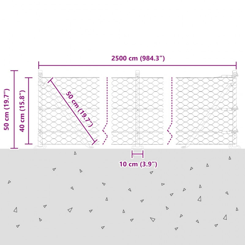 Słupek ogrodzeniowy. Srebrny 25 x 0,4 m (siatka 50 mm) Stal