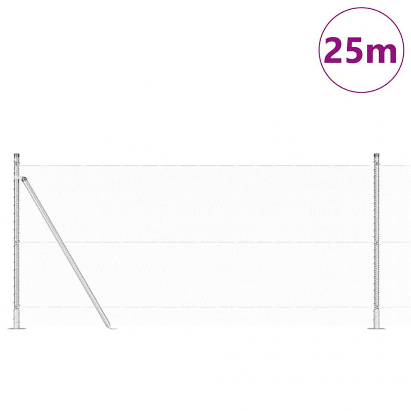 Słupek ogrodzeniowy. Srebrny 25 x 0,8 m (siatka 13 mm) Stal