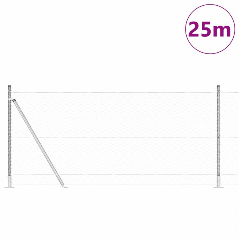 Słupek ogrodzeniowy. Srebrny 25 x 1 m (siatka 36 mm) Stal