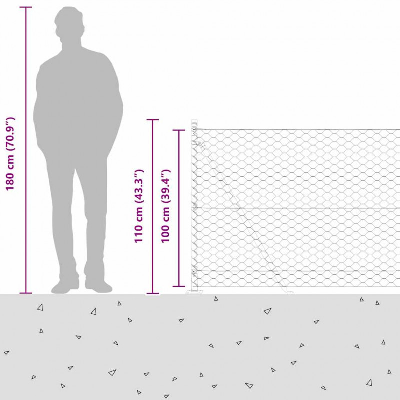 Słupek ogrodzeniowy. Srebrny 25 x 1 m (siatka 50 mm) Stal