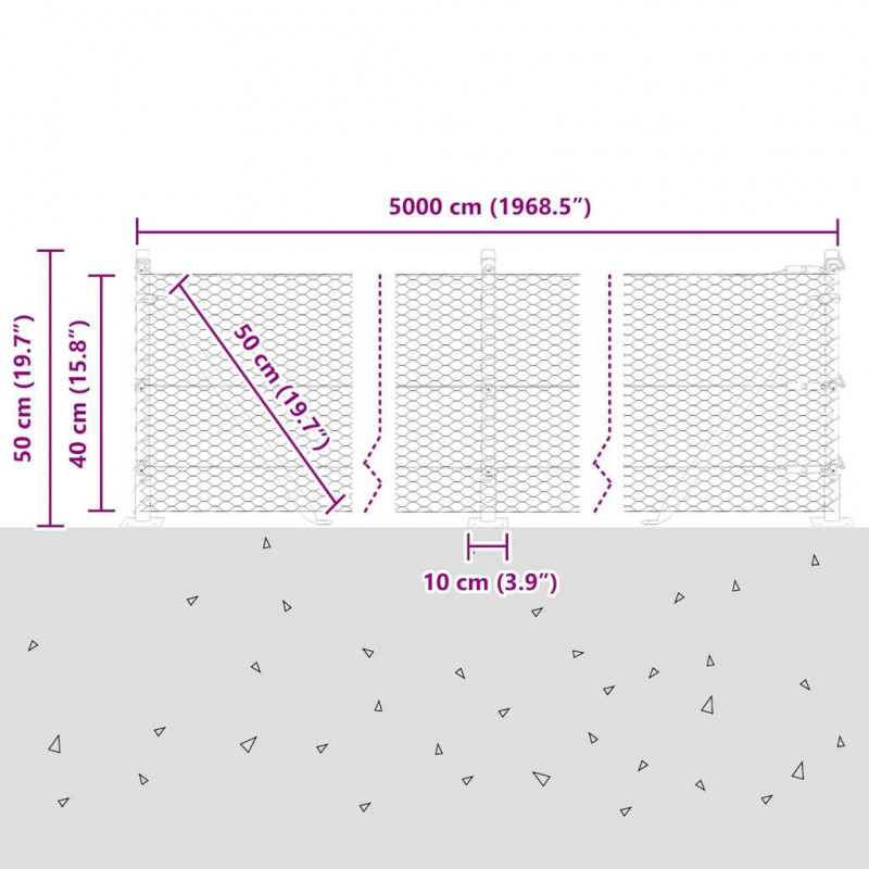 Słupek ogrodzeniowy. Srebrny 50 x 0,4 m (siatka 25 mm) Stal