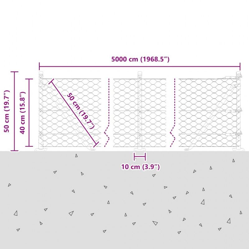 Słupek ogrodzeniowy. Srebrny 50 x 0,4 m (siatka 50 mm) Stal