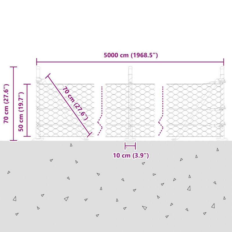 Słupek ogrodzeniowy. Srebrny 50 x 0,5 m (siatka 50 mm) Stal