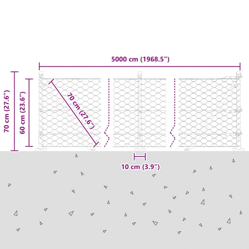 Słupek ogrodzeniowy. Srebrny 50 x 0,6 m (siatka 50 mm) Stal