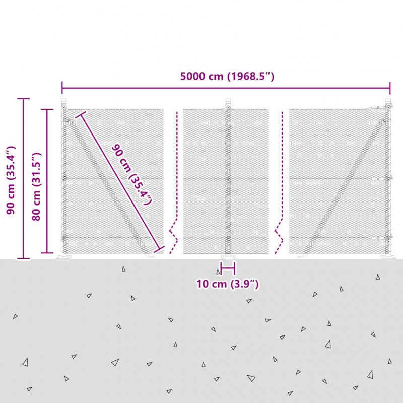 Słupek ogrodzeniowy. Srebrny 50 x 0,8 m (siatka 13 mm) Stal