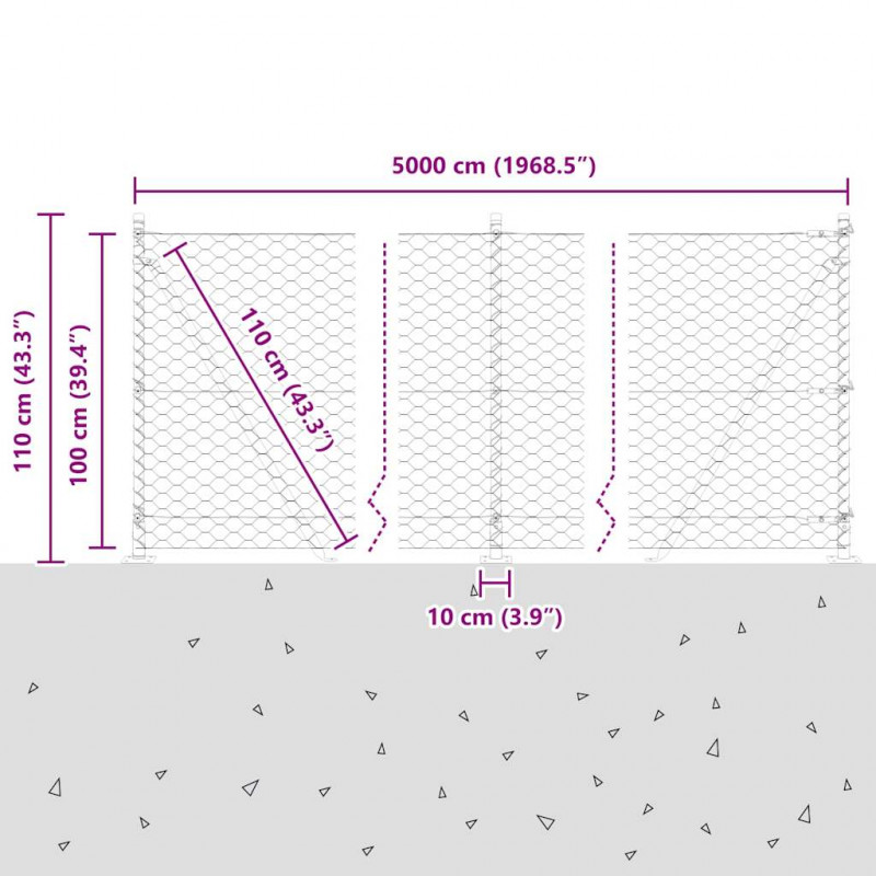 Słupek ogrodzeniowy. Srebrny 50 x 1 m (siatka 50 mm) Stal