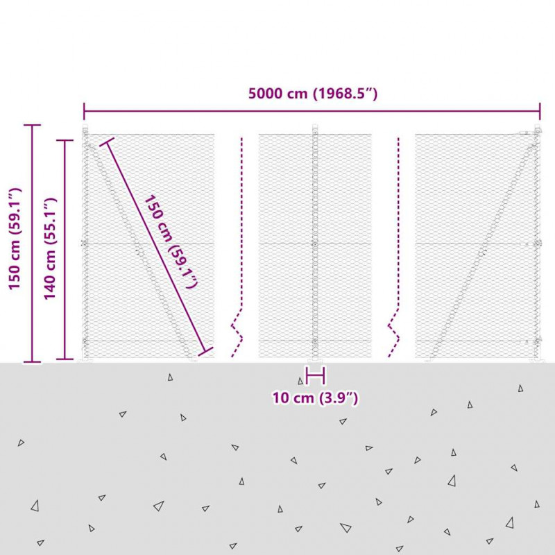 Słupek ogrodzeniowy. Srebrny 50 x 1,4 m (siatka 25 mm) Stal