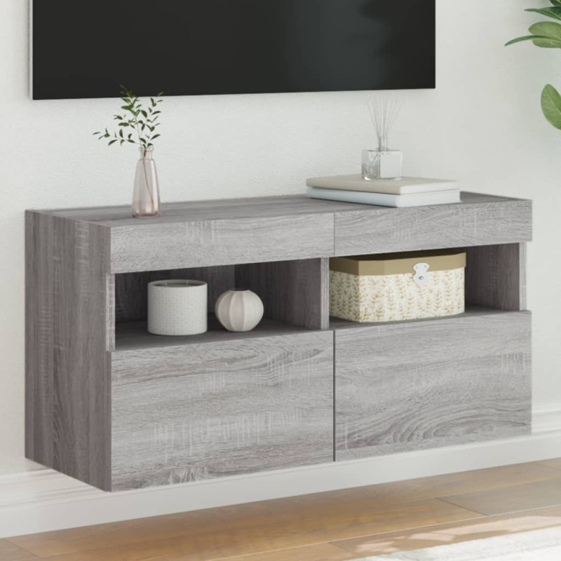 Ścienna szafka TV, z LED, szary dąb sonoma, 80x30x40 cm