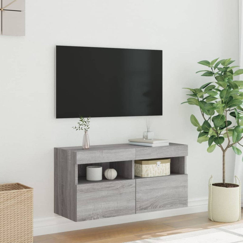 Ścienna szafka TV, z LED, szary dąb sonoma, 80x30x40 cm