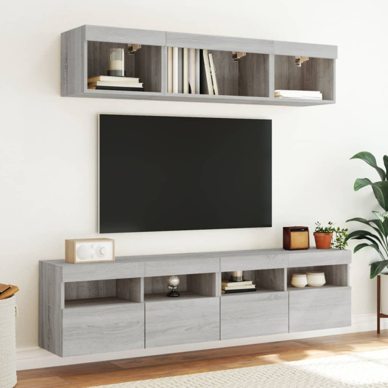 Ścienna szafka TV, z LED, szary dąb sonoma, 80x30x40 cm