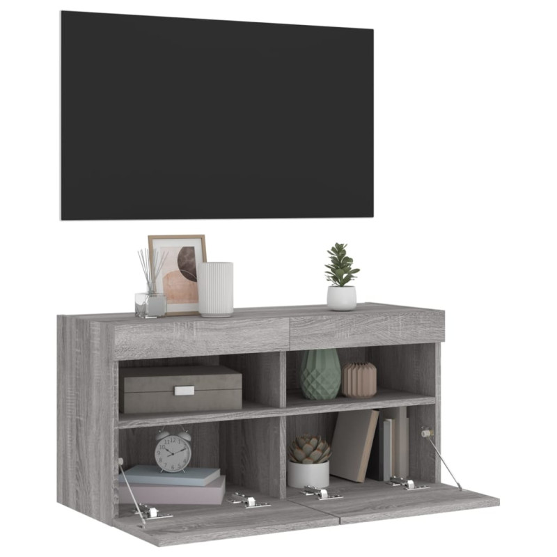Ścienna szafka TV, z LED, szary dąb sonoma, 80x30x40 cm
