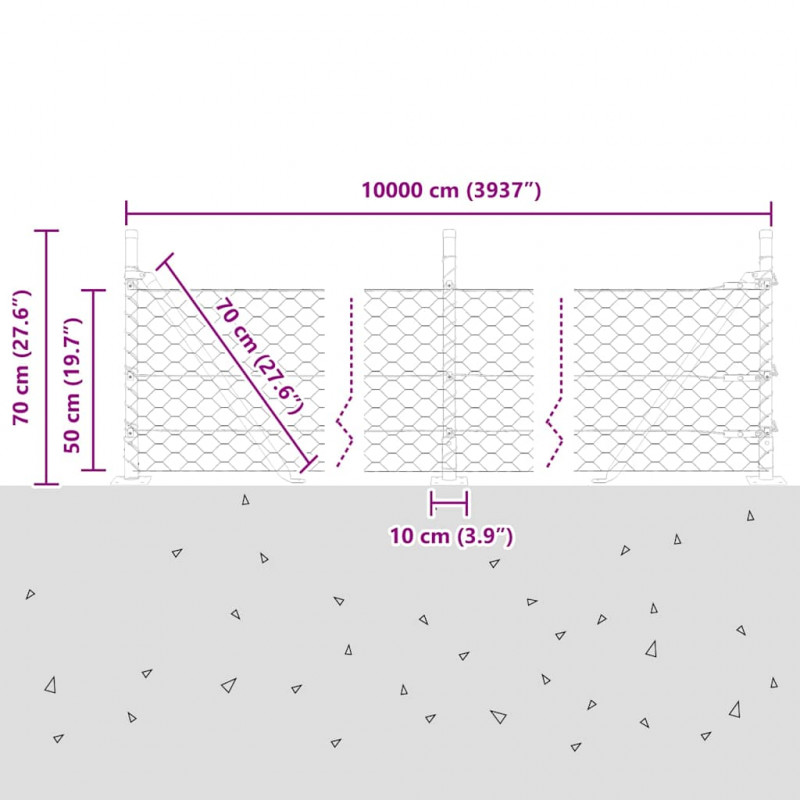 Słupek ogrodzeniowy. Srebrny 100 x 0,5 m (siatka 50 mm) Stal