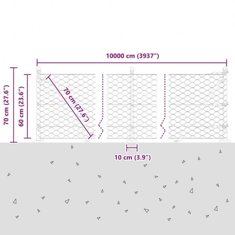 Słupek ogrodzeniowy. Srebrny 100 x 0,6 m (mesh 50 mm) Stal