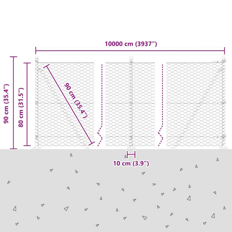 Słupek ogrodzeniowy. Srebrny 100 x 0,8 m (siatka 36 mm) Stal