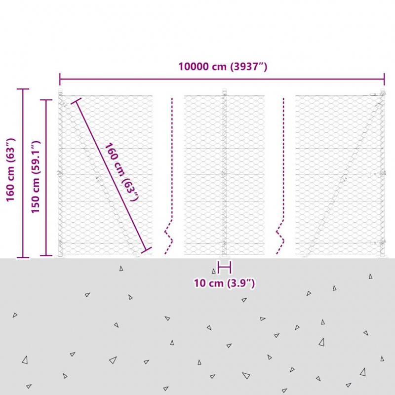 Słupek ogrodzeniowy. Srebrny 100 x 1,5 m (siatka 50 mm) Stal